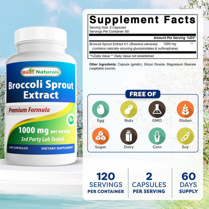 Best Naturals Brokkoli-Sprossen Extrakt, 1000 mg, 120 Kapseln