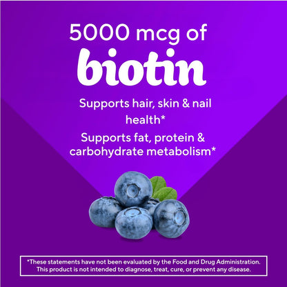 Vitafusion Extra Strength Biotin Gummis – 5.000 mcg, Beeren-Geschmack, 100 Stück (50-Tage-Vorrat)