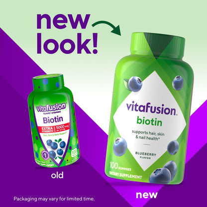 Vitafusion Extra Strength Biotin Gummis – 5.000 mcg, Beeren-Geschmack, 100 Stück (50-Tage-Vorrat)