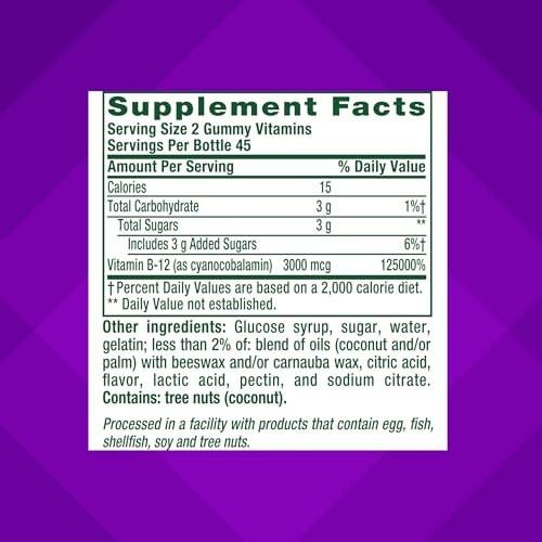vitafusion Extra Stark Vitamin B12 Gummis – Unterstützt den Energiestoffwechsel und das Nervensystem, Gummivitamin für Frauen und Männer, Kirsche Geschmack, 45-Tage-Vorrat, 90 Stück