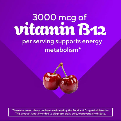 vitafusion Extra Stark Vitamin B12 Gummis – Unterstützt den Energiestoffwechsel und das Nervensystem, Gummivitamin für Frauen und Männer, Kirsche Geschmack, 45-Tage-Vorrat, 90 Stück