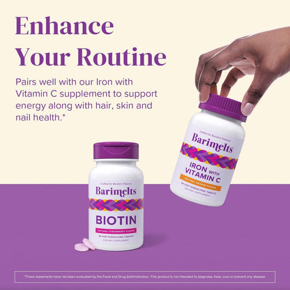 BariMelts Biotin 5000mcg – 90 schnell lösliche Tabletten (3-Monats-Vorrat), zuckerfreie Bariatrie-Vitamine für Frauen, natürlicher Erdbeergeschmack
