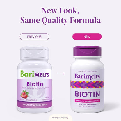 BariMelts Biotin 5000mcg – 90 schnell lösliche Tabletten (3-Monats-Vorrat), zuckerfreie Bariatrie-Vitamine für Frauen, natürlicher Erdbeergeschmack