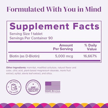 BariMelts Biotin 5000mcg – 90 schnell lösliche Tabletten (3-Monats-Vorrat), zuckerfreie Bariatrie-Vitamine für Frauen, natürlicher Erdbeergeschmack