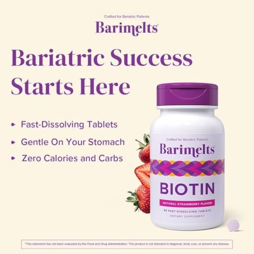 BariMelts Biotin 5000mcg – 90 schnell lösliche Tabletten (3-Monats-Vorrat), zuckerfreie Bariatrie-Vitamine für Frauen, natürlicher Erdbeergeschmack