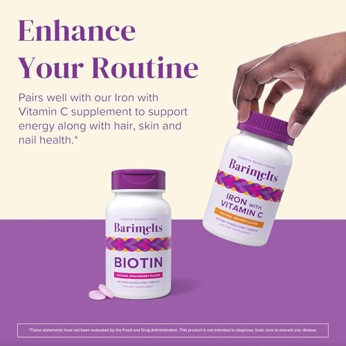 BariMelts Biotin 5000mcg – 90 schnell lösliche Tabletten (3-Monats-Vorrat), zuckerfreie Bariatrie-Vitamine für Frauen, natürlicher Erdbeergeschmack