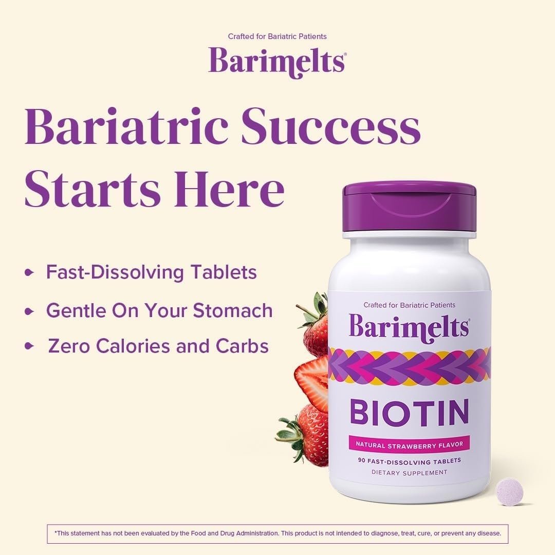 BariMelts Biotin 5000mcg – 90 schnell lösliche Tabletten (3-Monats-Vorrat), zuckerfreie Bariatrie-Vitamine für Frauen, natürlicher Erdbeergeschmack