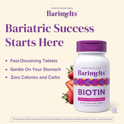 BariMelts Biotin 5000mcg – 90 schnell lösliche Tabletten (3-Monats-Vorrat), zuckerfreie Bariatrie-Vitamine für Frauen, natürlicher Erdbeergeschmack