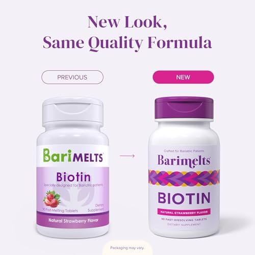 BariMelts Biotin 5000mcg – 90 schnell lösliche Tabletten (3-Monats-Vorrat), zuckerfreie Bariatrie-Vitamine für Frauen, natürlicher Erdbeergeschmack