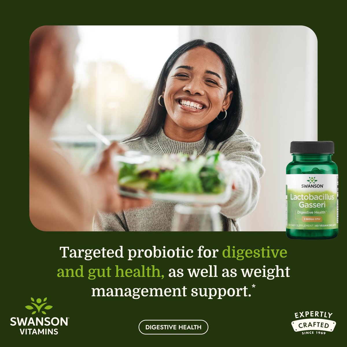 Swanson Lactobacillus Gasseri Probiotikum – 3 Milliarden KBE, säureresistent, 60 vegane Kapseln