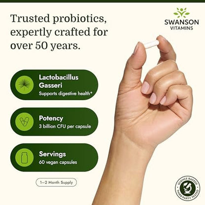 Swanson Lactobacillus Gasseri Probiotikum – 3 Milliarden KBE, säureresistent, 60 vegane Kapseln