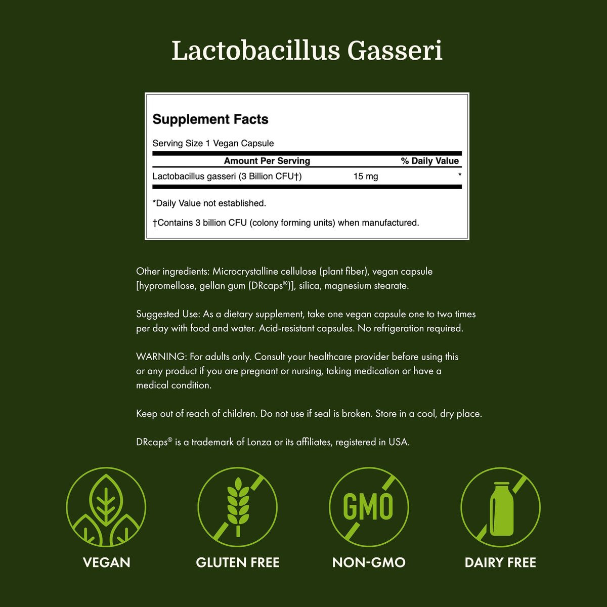 Swanson Lactobacillus Gasseri Probiotikum – 3 Milliarden KBE, säureresistent, 60 vegane Kapseln