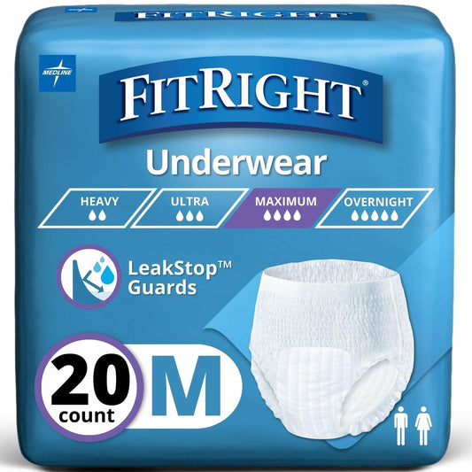FitRight Super Protective Inkontinenzunterwäsche, Maximale Saugfähigkeit, Medium, 28–40 Zoll, 20 Stück