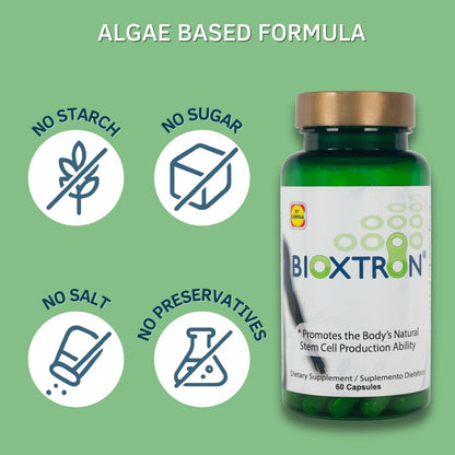 Bioxtron Natürliches Stammzellen-Supplement Kapseln – Zelluläre & Antioxidantien-Unterstützung mit Blaugrünalgen, Spirulina, Immun- & Energieunterstützung – 60 Kapseln