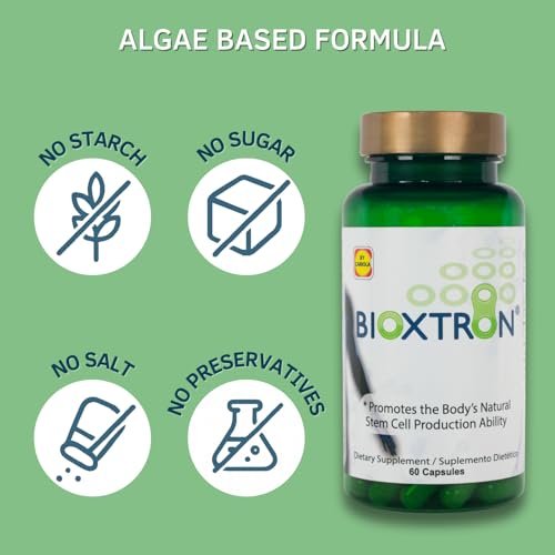 Bioxtron Natürliches Stammzellen-Supplement Kapseln – Zelluläre & Antioxidantien-Unterstützung mit Blaugrünalgen, Spirulina, Immun- & Energieunterstützung – 60 Kapseln