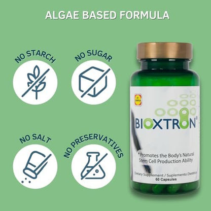 Bioxtron Natürliches Stammzellen-Supplement Kapseln – Zelluläre & Antioxidantien-Unterstützung mit Blaugrünalgen, Spirulina, Immun- & Energieunterstützung – 60 Kapseln