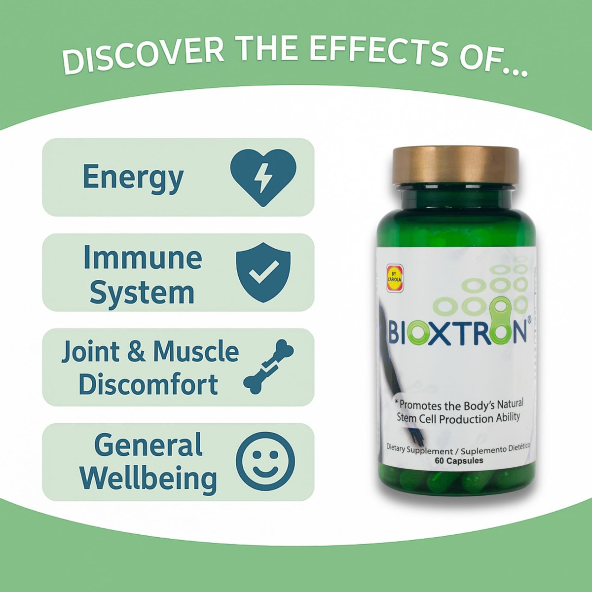 Bioxtron Natürliches Stammzellen-Supplement Kapseln – Zelluläre & Antioxidantien-Unterstützung mit Blaugrünalgen, Spirulina, Immun- & Energieunterstützung – 60 Kapseln