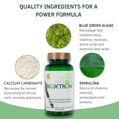 Bioxtron Natürliches Stammzellen-Supplement Kapseln – Zelluläre & Antioxidantien-Unterstützung mit Blaugrünalgen, Spirulina, Immun- & Energieunterstützung – 60 Kapseln