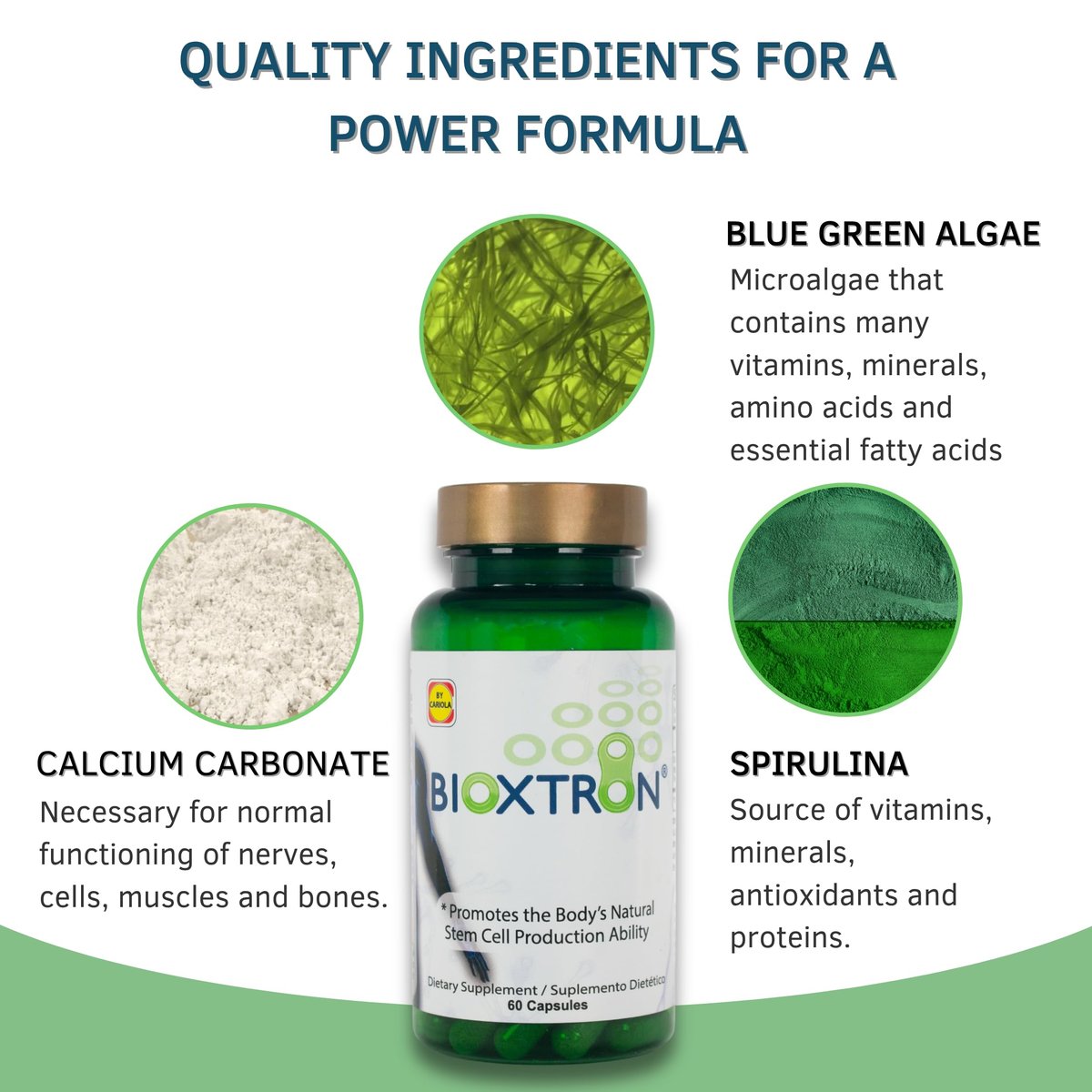 Bioxtron Natürliches Stammzellen-Supplement Kapseln – Zelluläre & Antioxidantien-Unterstützung mit Blaugrünalgen, Spirulina, Immun- & Energieunterstützung – 60 Kapseln