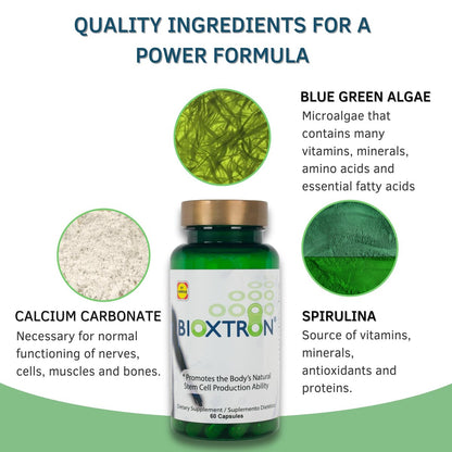 Bioxtron Natürliches Stammzellen-Supplement Kapseln – Zelluläre & Antioxidantien-Unterstützung mit Blaugrünalgen, Spirulina, Immun- & Energieunterstützung – 60 Kapseln
