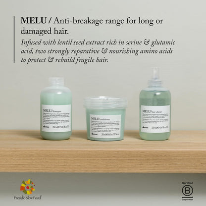 Davines MELU Shampoo – Elastifizierendes Anti-Bruch Shampoo für langes oder geschädigtes Haar, mit Villalba Linsensamen, 250 ml