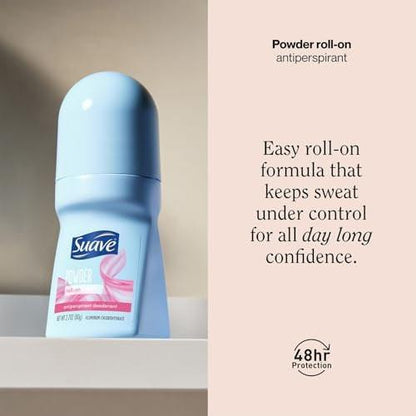 Suave Deodorant Roll-On für Frauen, Powder Fresh Duft, 6er-Pack – Antitranspirant Deodorant mit 24-Stunden-Schweiß- und Geruchsschutz, 2,7 Unzen pro Stück