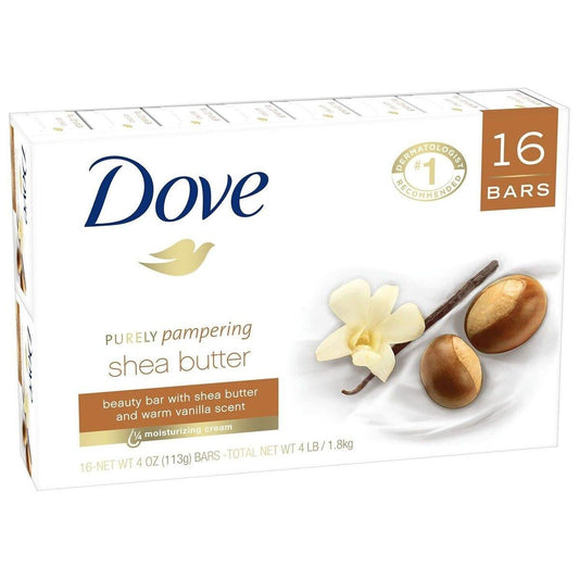 Dove Purely Pampering Shea Butter Bar Seife mit warmem Vanilleduft – 64 Unzen (16 x 4 Unzen)