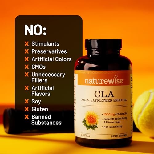 NatureWise CLA 1250 – Konjugierte Linolsäure für Frauen und Männer, nicht stimulierend, unterstützt gesundes Gewicht und Fitnessziele – Non-GMO, glutenfrei – 90 Softgels (1-Monatsvorrat)