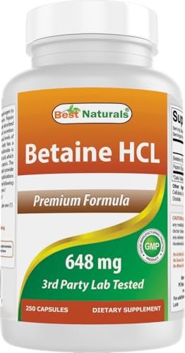 Best Naturals Betaine HCL 648 mg – 250 Kapseln für die Verdauungsunterstützung