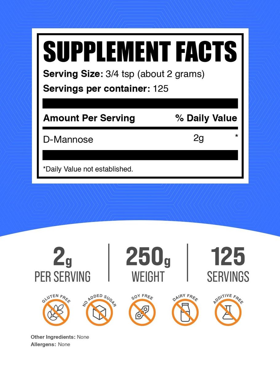 D-Mannose Pulver von BulkSupplements – 250 g (8,8 oz) ungesüßt & glutenfrei, 2 g pro Portion, für die Gesundheit der Harnwege