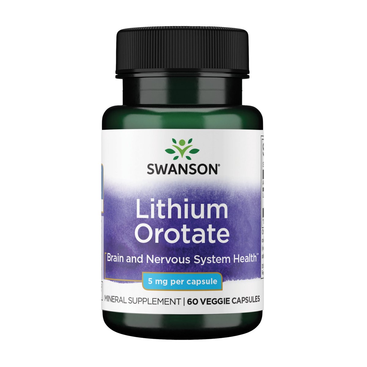 Swanson Lithium Orotat – Stimmungs- und Gedächtnisunterstützung für stressanfällige Erwachsene, 5 mg elementares Lithium (60 vegane Kapseln)
