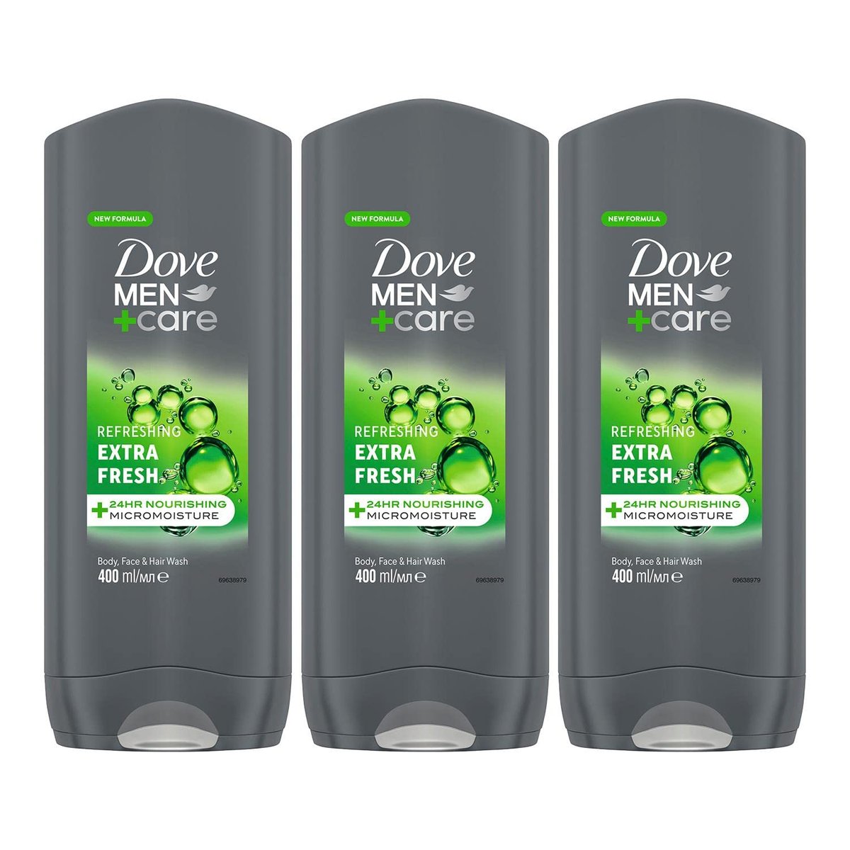 Dove Men+Care Erfrischend Extra Fresh 3-in-1 Duschgel, Haarwäsche und Gesichtsreinigung für Männer, 6er-Pack mit 24-Stunden-Nährende Mikrofeuchtigkeitstechnologie, 400 ml