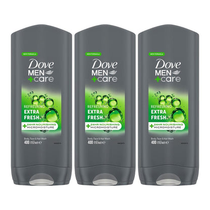 Dove Men+Care Erfrischend Extra Fresh 3-in-1 Duschgel, Haarwäsche und Gesichtsreinigung für Männer, 6er-Pack mit 24-Stunden-Nährende Mikrofeuchtigkeitstechnologie, 400 ml