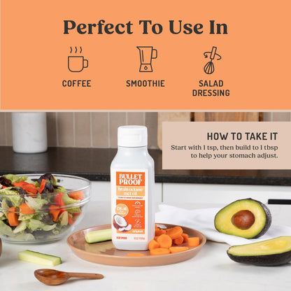 Bulletproof Brain Octane C8 MCT Öl – 100% reines Kokosöl, Triple-Destilliert, Keto-Energiesupplement für Kaffee & Smoothies, 16 oz, Ungeschmackvoll, Ohne Zusätze oder Füllstoffe, Nicht-GVO