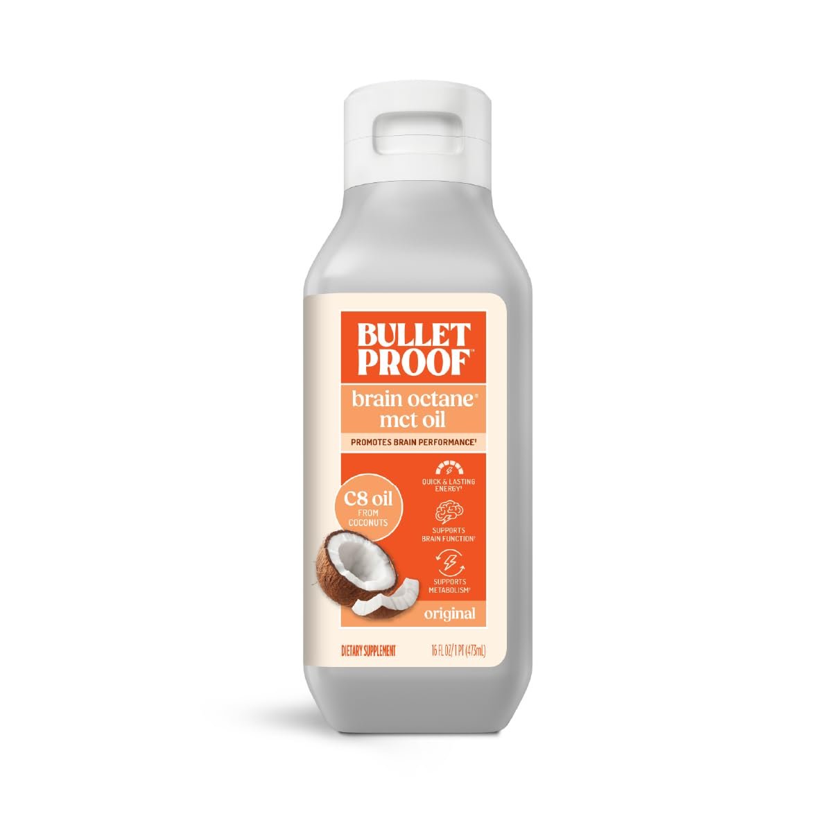 Bulletproof Brain Octane C8 MCT Öl – 100% reines Kokosöl, Triple-Destilliert, Keto-Energiesupplement für Kaffee & Smoothies, 16 oz, Ungeschmackvoll, Ohne Zusätze oder Füllstoffe, Nicht-GVO