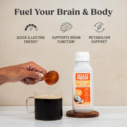 Bulletproof Brain Octane C8 MCT Öl – 100% reines Kokosöl, Triple-Destilliert, Keto-Energiesupplement für Kaffee & Smoothies, 16 oz, Ungeschmackvoll, Ohne Zusätze oder Füllstoffe, Nicht-GVO