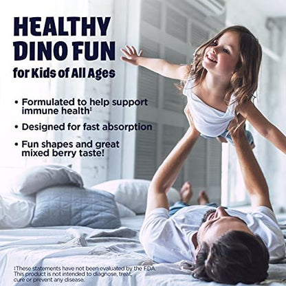 KAL Kids Zink Holunder Dinosaurier – Immununterstützung für Kinder mit Sambucus Holunder, schnell lösende Mixed Berry ActivMelts, lustige Dino-Formen, vegan, 90 Portionen, 90 Mikrotabletten