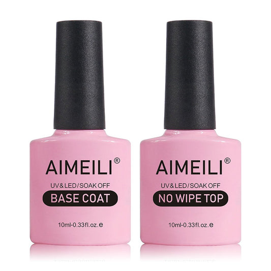 AIMEILI Gel Nagellack No Wipe Top und Base Coat Set – Glänzender Finish, langanhaltend, UV-Lichtaushärtend – 2 x 10 ml
