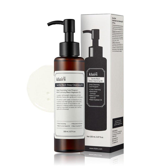 DearKlairs Gentle Black Cleansing Oil – 150 ml | Veganes Reinigungsöl mit schwarzem Sesam, Bohnen- und Johannisbeerkernöl für empfindliche Haut