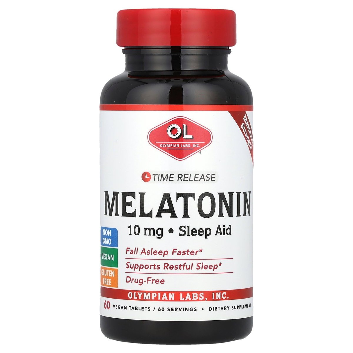 Olympian Labs Melatonin 10 mg mit Zeitverzögerung und Vitamin B6 – Hochdosierte Tabletten für erholsamen Schlaf – 60 vegane Tabletten