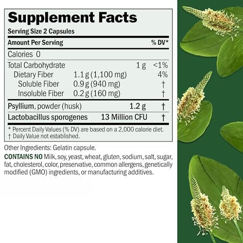 ANDREW LESSMAN Fibermucil 60 Kapseln – Flohsamenschalenpulver für sanfte Regelmäßigkeit und Verdauungsgesundheit. Ballaststoffreich, sanft, einfach, effektiv. Ohne Zusätze. Kleine, leicht zu schluckende Kapseln