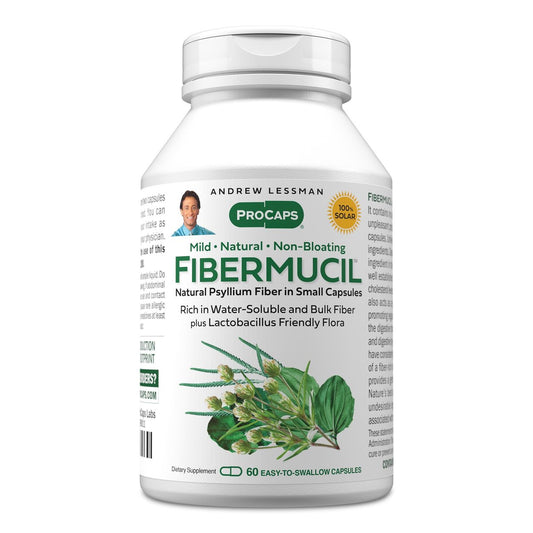 ANDREW LESSMAN Fibermucil 60 Kapseln – Flohsamenschalenpulver für sanfte Regelmäßigkeit und Verdauungsgesundheit. Ballaststoffreich, sanft, einfach, effektiv. Ohne Zusätze. Kleine, leicht zu schluckende Kapseln