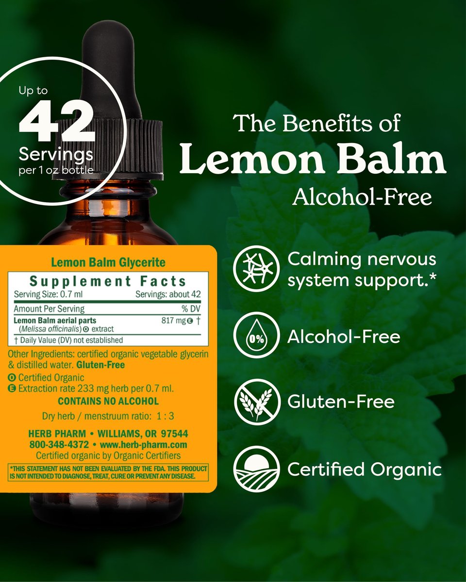 Herb Pharm Bio-Balance Zitronenmelisse, Alkoholfrei: Zertifiziert Bio, Unterstützung bei Nervosität & Übererregung, Schnell absorbierender & zuckerfreier beruhigender Auszug, Hergestellt mit Zitronenmelisse-Kraut, Flüssigglycerit, 30 ml