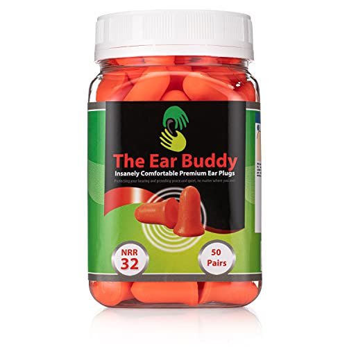 The Ear Buddy Premium Weiche Schaumstoff-Ohrstöpsel für Schlafen, Lärmunterdrückung, Gehörschutz für Schießstände, Konzerte, Arbeit & Reisen, Geräuschreduzierung 32 Dezibel, 50 Paar