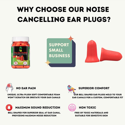 The Ear Buddy Premium Weiche Schaumstoff-Ohrstöpsel für Schlafen, Lärmunterdrückung, Gehörschutz für Schießstände, Konzerte, Arbeit & Reisen, Geräuschreduzierung 32 Dezibel, 50 Paar