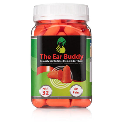 The Ear Buddy Premium Weiche Schaumstoff-Ohrstöpsel für Schlafen, Lärmunterdrückung, Gehörschutz für Schießstände, Konzerte, Arbeit & Reisen, Geräuschreduzierung 32 Dezibel, 50 Paar
