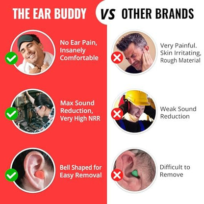 The Ear Buddy Premium Weiche Schaumstoff-Ohrstöpsel für Schlafen, Lärmunterdrückung, Gehörschutz für Schießstände, Konzerte, Arbeit & Reisen, Geräuschreduzierung 32 Dezibel, 50 Paar