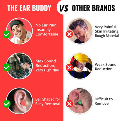 The Ear Buddy Premium Weiche Schaumstoff-Ohrstöpsel für Schlafen, Lärmunterdrückung, Gehörschutz für Schießstände, Konzerte, Arbeit & Reisen, Geräuschreduzierung 32 Dezibel, 50 Paar