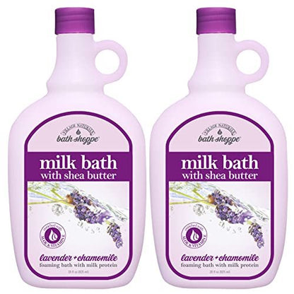 Village Naturals Bath Shoppe Feuchtigkeitsspendendes Lavendel Kamille Milchbad - Hydratisiert die Haut - Mit Sheabutter und Vitamin E (2er-Pack, 28 fl oz pro Flasche)