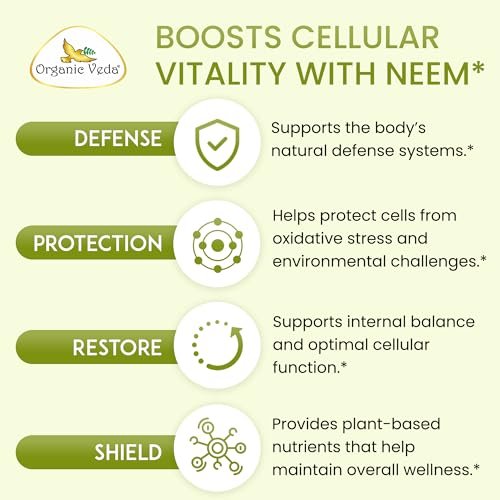 Organic Veda Neem Kapseln – Pflanzliches Nahrungsergänzungsmittel für reine Haut, Immunsystem & Darmgesundheit für Männer & Frauen - Single Origin True Green Neem Blattpulver - Reinigendes & klärendes Ayurveda-Kraut, 120 vegane Kapseln